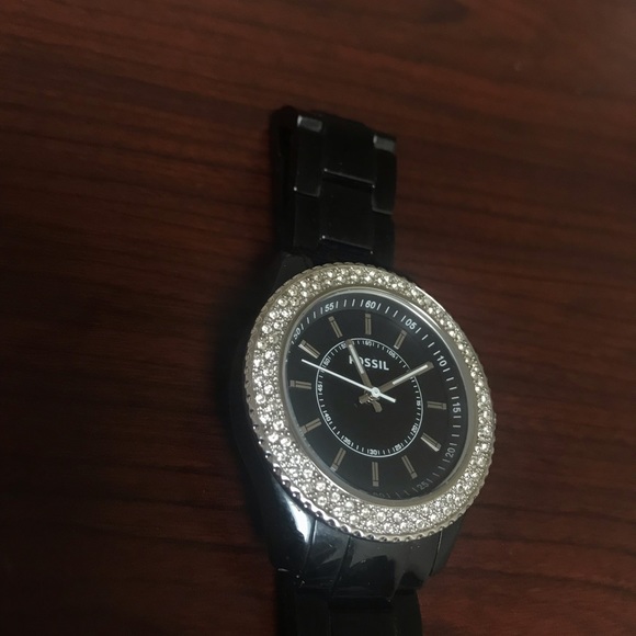 Black Fossil Watch with Diamond Detail - Picture 2 of 3